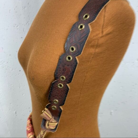 Handmade Upcycled Material & Leather Southwest Crossbody Bag - Picture 4 of 13